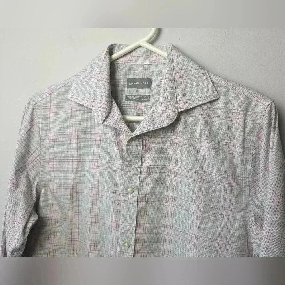 MICHEAL KORS Long sleeves button down shirt size small Gray Pink and white - Picture 2 of 8